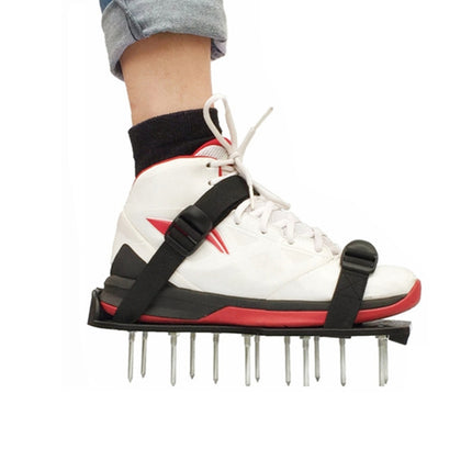 Garden Lawn Garden Tools Grass Ripper Spiked Shoes with 4 Plastic Buckles (Black)-garmade.com
