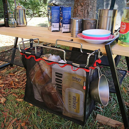 Outdoor Picnic Camping Foldable Mesh Basket Metal Bracket Cookware Holder Organizer Rack-garmade.com