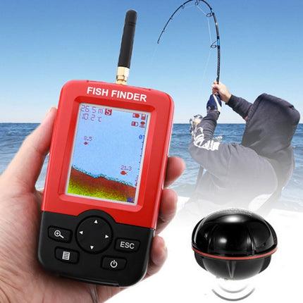 XJ-01 Wireless Fish Detector 125KHz Sonar Sensor 0.6-36m Depth Locator Fishes Finder with 2.4 inch LCD Screen & Antenna, Built-in Water Temperature Sensor-garmade.com