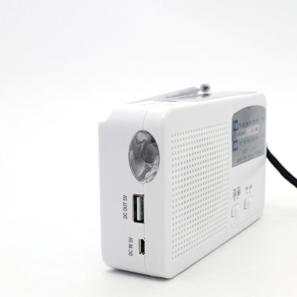 Hand Crank Dynamo Solar Power Radio Self Powered Phone Charger LED Flashlight Emergency Survival (White)-garmade.com