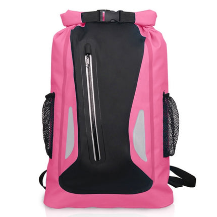 Outdoor Waterproof Dry Dual Shoulder Strap Bag Dry Sack PVC Barrel Bag, Capacity: 25L (Pink)-garmade.com