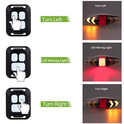 Bicycle Tail Light Intelligent Wireless Remote Control Turn Signal Warning Light(Black)-garmade.com