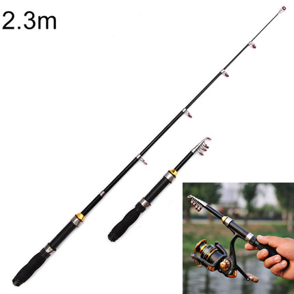 37cm Portable Telescopic Sea Fishing Rod Mini Fishing Pole, Extended Length : 2.3m, Black Tube-type Reel Seat-garmade.com
