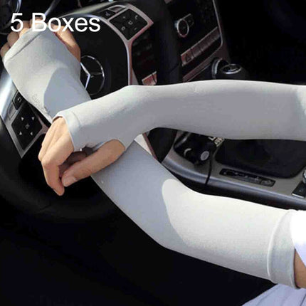 5 Boxes New Style Ice Silk Sleeves Fresh and Cool UV Protection Oversleeve, Open Fingers Style(Grey)-garmade.com