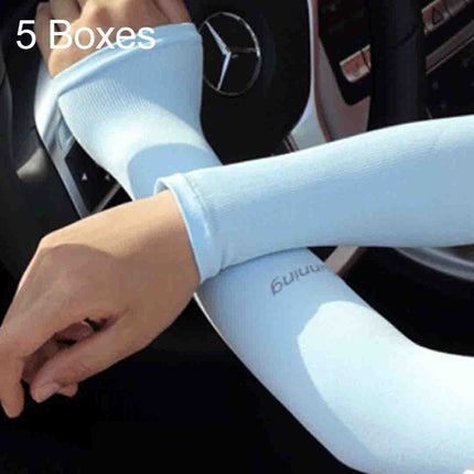 5 Boxes New Style Ice Silk Sleeves Fresh and Cool UV Protection Oversleeve, Ordinary Style(Blue)-garmade.com