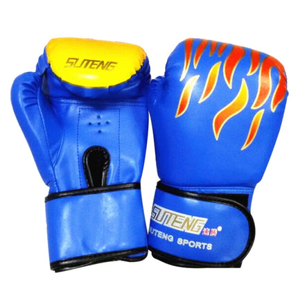 SUTENG Flame Pattern PU Leather Fitness Boxing Gloves for Adults(Blue)-garmade.com