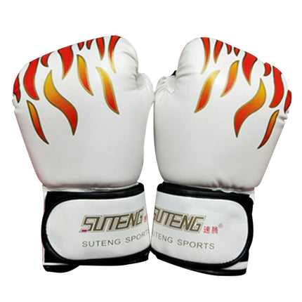 SUTENG Flame Pattern PU Leather Fitness Boxing Gloves for Adults(White)-garmade.com