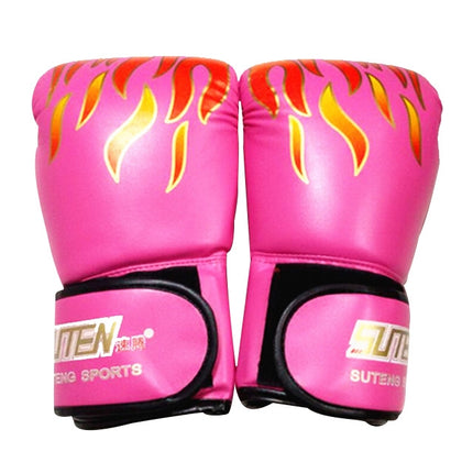 SUTENG Flame Pattern PU Leather Fitness Boxing Gloves for Adults(Pink)-garmade.com