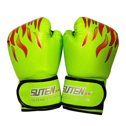 SUTENG Flame Pattern PU Leather Fitness Boxing Gloves for Adults(Green)-garmade.com