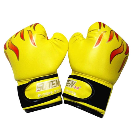 SUTENG Flame Pattern PU Leather Fitness Boxing Gloves for Adults(Yellow)-garmade.com