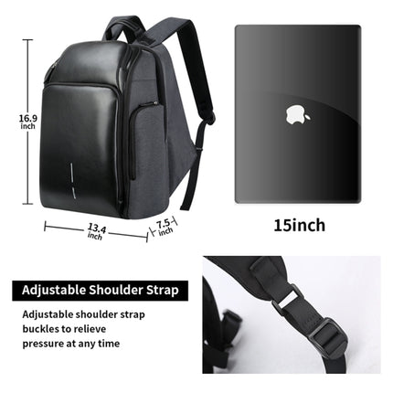 Bopai 851-010128 Business Anti-theft Waterproof Large Capacity Double Shoulder Bag,with USB Charging Port, Size: 34x19x43cm (Black)-garmade.com