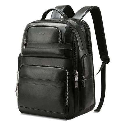 Bopai 851-019811 Large Capacity Anti-theft Waterproof Leathar Backpack Laptop Tablet Bag for 15.6 inch and Below, with USB Charging Port(Black)-garmade.com