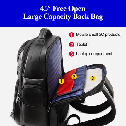 Bopai 851-019811 Large Capacity Anti-theft Waterproof Leathar Backpack Laptop Tablet Bag for 15.6 inch and Below, with USB Charging Port(Black)-garmade.com