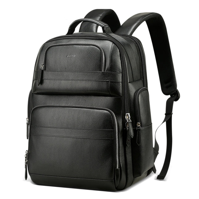 Bopai 851-01981A Top-grain Leather Business Travel Anti-theft Man Backpack, (Black)-garmade.com
