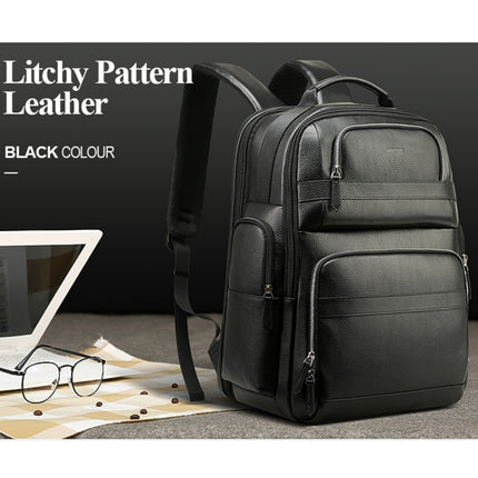 Bopai 851-01981A Top-grain Leather Business Travel Anti-theft Man Backpack, (Black)-garmade.com