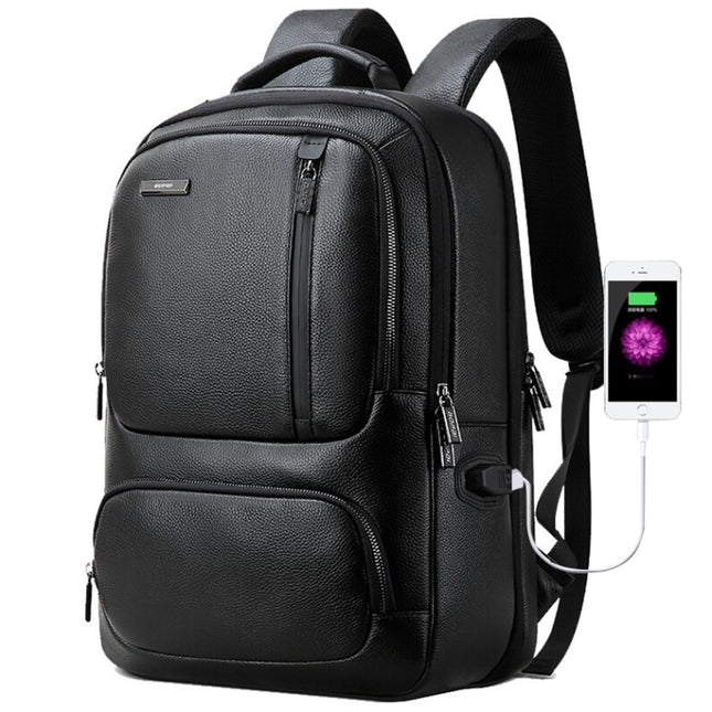Bopai 851-023911 Top-grain Leather Business Breathable Anti-theft Man Backpack, Size: 28x18x42cm(Black)-garmade.com