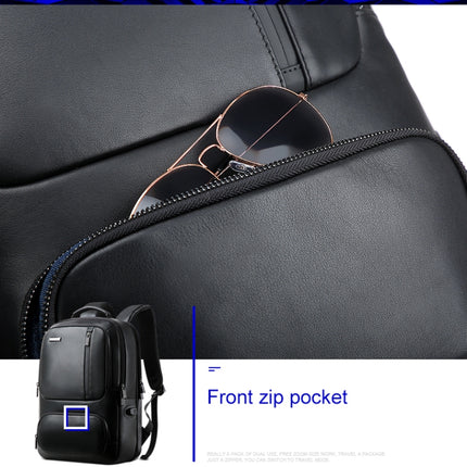 Bopai 851-024011 Top-grain Leather Business Breathable Anti-theft Man Backpack, Size: 28x18x42cm(Black)-garmade.com