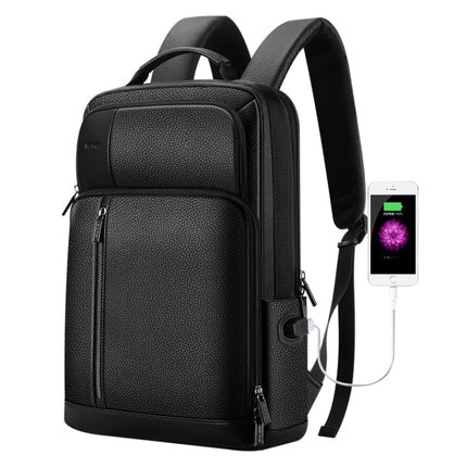 Bopai 851-036611 Large Capacity Top-grain leather Business Breathable Man Backpack, Size: 30x12x43cm(Black)-garmade.com