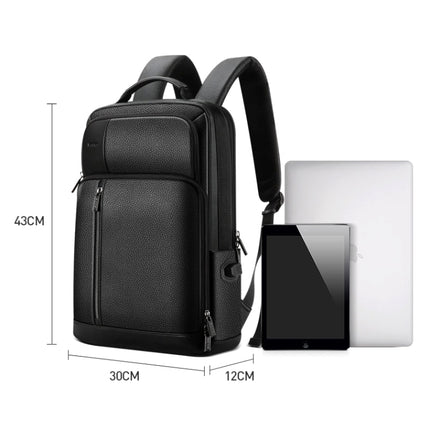 Bopai 851-036611 Large Capacity Top-grain leather Business Breathable Man Backpack, Size: 30x12x43cm(Black)-garmade.com