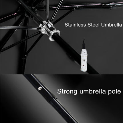 Three Folding Ultralight Umbrella, Women Waterproof Anti-UV (Black Feather Pattern)-garmade.com