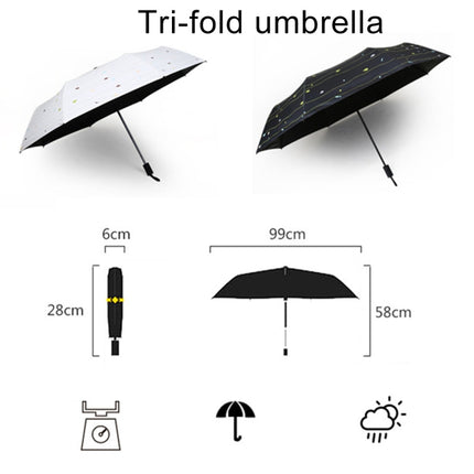 Three Folding Ultralight Umbrella, Women Waterproof Anti-UV (White Stripe Pattern)-garmade.com