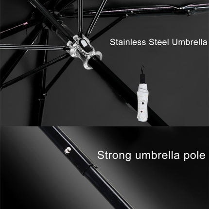 Three Folding Ultralight Umbrella, Women Waterproof Anti-UV (Black Stripe Pattern)-garmade.com