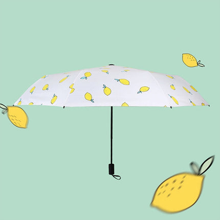 Three Folding Ultralight Umbrella, Women Waterproof Anti-UV (Lemon Pattern)-garmade.com