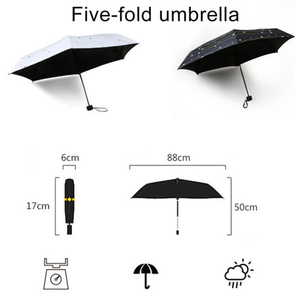 Five Folding Ultralight Umbrella, Women Waterproof Anti-UV (Black Feather Pattern)-garmade.com