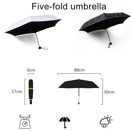 Five Folding Ultralight Umbrella, Women Waterproof Anti-UV (Black Stripe Pattern)-garmade.com