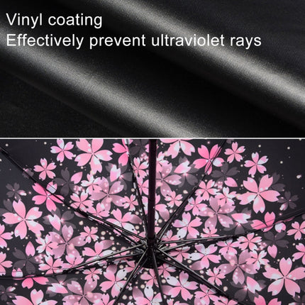 Lightweight Portable Three Folding Folding Umbrella, Black Waterproof Anti-UV, B Pattern-garmade.com