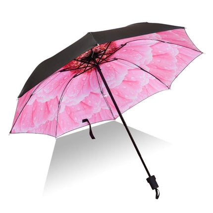 Lightweight Portable Three Folding Folding Umbrella, Black Waterproof Anti-UV, C Pattern-garmade.com