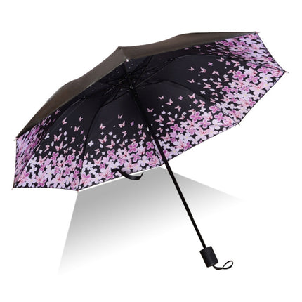 Lightweight Portable Three Folding Folding Umbrella, Black Waterproof Anti-UV, F Pattern-garmade.com