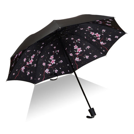 Lightweight Portable Three Folding Folding Umbrella, Black Waterproof Anti-UV, K Pattern-garmade.com