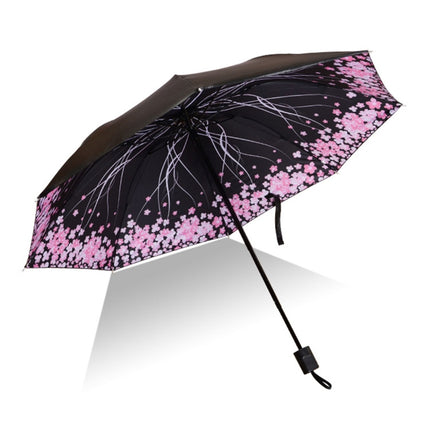 Lightweight Portable Three Folding Folding Umbrella, Black Waterproof Anti-UV, L Pattern-garmade.com