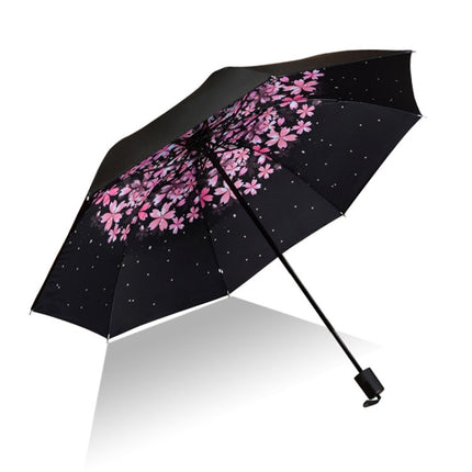 Lightweight Portable Three Folding Folding Umbrella, Black Waterproof Anti-UV, Q Pattern-garmade.com