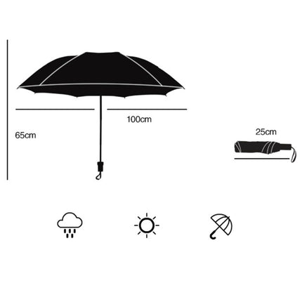 Lightweight Portable Three Folding Folding Umbrella, Black Waterproof Anti-UV, Q Pattern-garmade.com