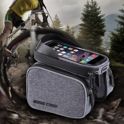 BaseCamp BC-311 Bicycle Phone Bags Mountain Road Bike Front Head Top Frame Handlebar Bag with Transparent Window & Sun Visor for 6 Inch 16x8cm and Below Smartphones (Light Grey)-garmade.com