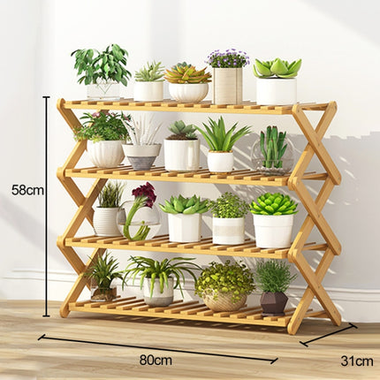 4-Layer Balcony Living Room Collapsible Solid Wood Flower Stand Potted Planting Shelves, Length: 80cm-garmade.com