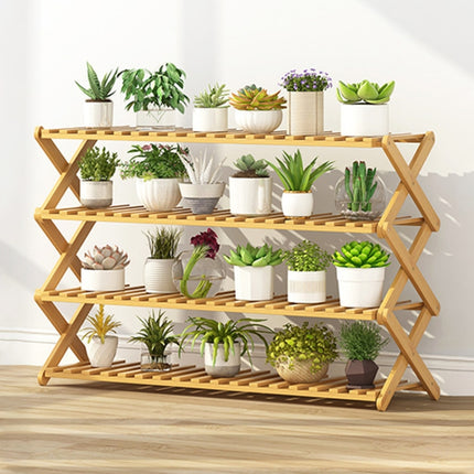 4-Layer Balcony Living Room Collapsible Solid Wood Flower Stand Potted Planting Shelves, Length: 100cm-garmade.com