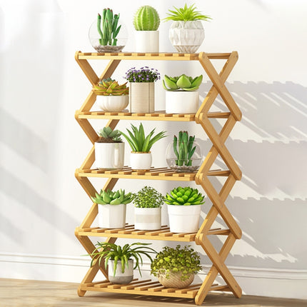 5-Layer Balcony Living Room Collapsible Solid Wood Flower Stand Potted Planting Shelves, Length: 50cm-garmade.com