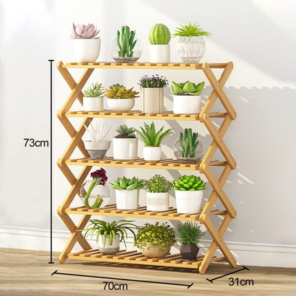 5-Layer Balcony Living Room Collapsible Solid Wood Flower Stand Potted Planting Shelves, Length: 70cm-garmade.com