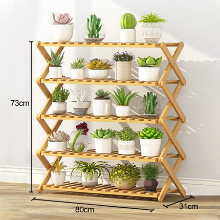 5-Layer Balcony Living Room Collapsible Solid Wood Flower Stand Potted Planting Shelves, Length: 80cm-garmade.com