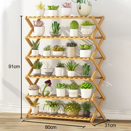 6-Layer Balcony Living Room Collapsible Solid Wood Flower Stand Potted Planting Shelves, Length: 80cm-garmade.com