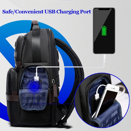Bopai 751-007301 Business Anti-theft Waterproof Large Capacity Double Shoulder Bag,with USB Charging Port, Size: 28x19x42cm(Black)-garmade.com