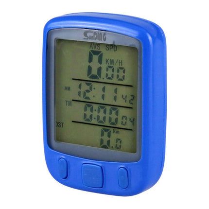 SUNDING 563C Bike Bicycle Waterproof Wireless LCD Screen Luminous Mileage Speedometer Odometer, English Version (Blue)-garmade.com
