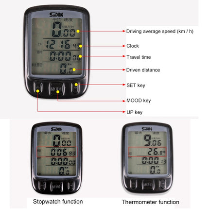 SUNDING 563C Bike Bicycle Waterproof Wireless LCD Screen Luminous Mileage Speedometer Odometer, Chinese Version (Black)-garmade.com