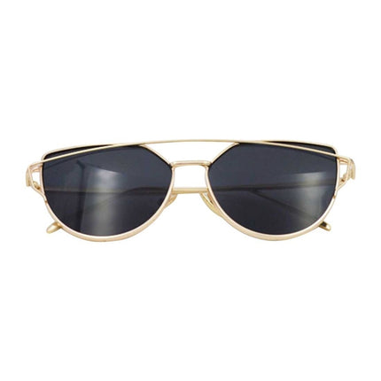 Unisex Fashion Color Film UV400 Reflective Sunglasses (Gold + Dark Grey)-garmade.com