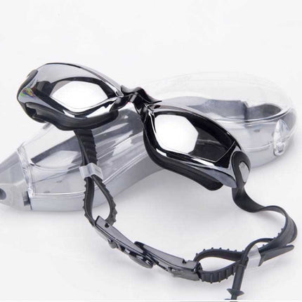 Electroplating Anti-fog Silicone Swimming Goggles with One-piece Ear Plugs for Adults(Black)-garmade.com