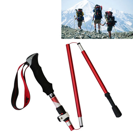 5 Node Portable Foldable Aluminium Alloy Alpenstocks Trekking Poles, Folding Length : 28.5CM (Red)-garmade.com