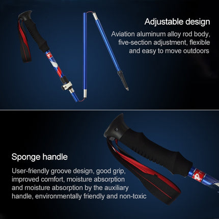 5 Node Portable Foldable Aluminium Alloy Alpenstocks Trekking Poles, Folding Length : 35CM (Blue)-garmade.com